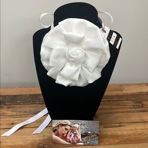 New Lele Sadoughi White Silk Gardenia Ribbon Choker Necklace